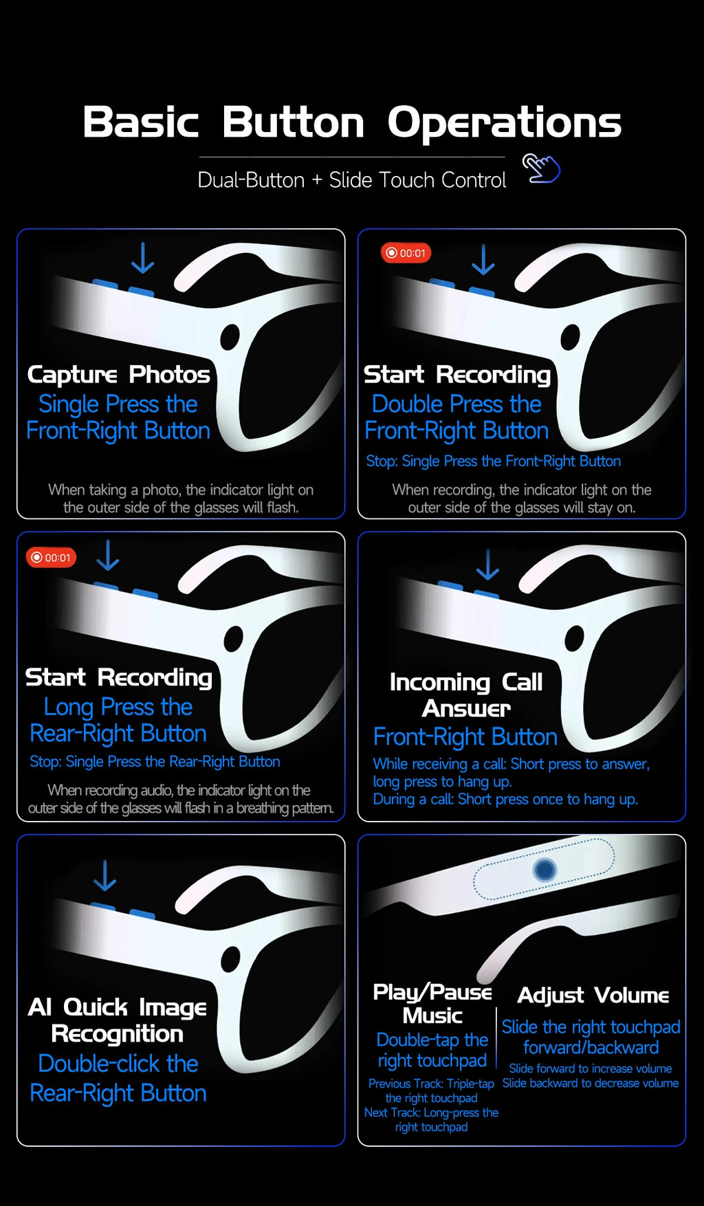 AI Smart Glasses with 4K Camera, Bluetooth, and Spatial Audio - Tidesmit Tidesmit