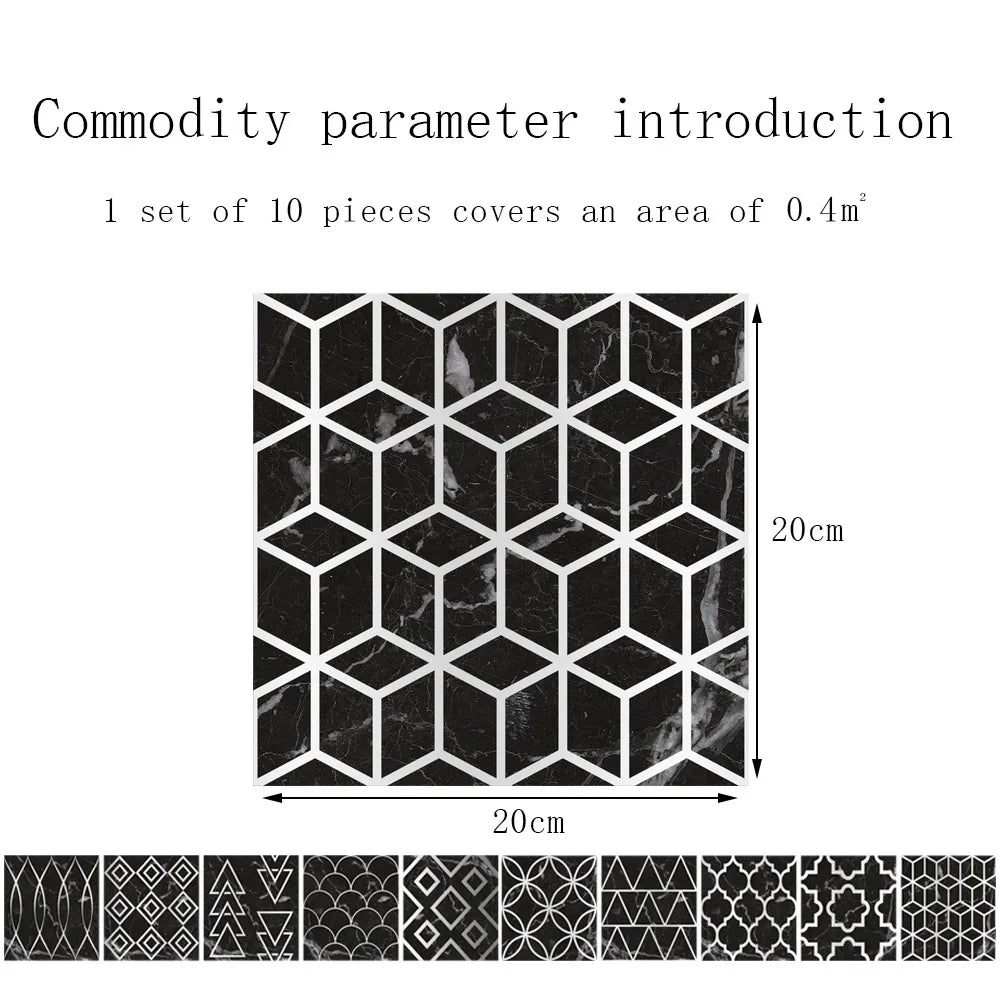 10pcs Crystal Tile Wall Stickers Self-Adhesive Kitchen Tiles PVC Backsplash Stickers Peel and Stick Bathroom Faux Stone Effect