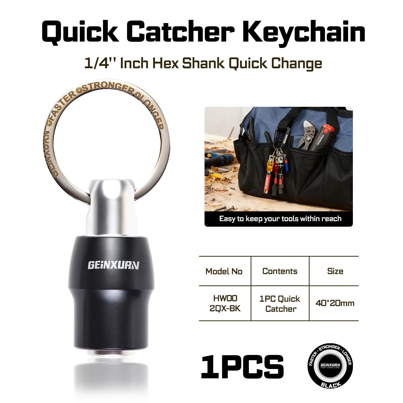 Geinxurn Keychain Bit Holders Set,1/4" Hex Shank Bit Holder, Premium Aluminum Construction,Compact Keyring Design for Easy Carry