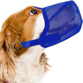 Blue breathable mesh dog muzzle for anti-bite training, adjustable design for safe licking and drinking control.
