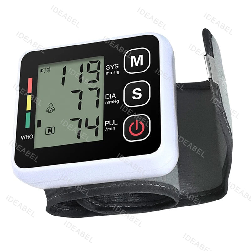 Wrist Blood Pressure Monitor Tonometer Automatic Digita Sphygmomanom BP LCD Screen Portable Health Care Heart Rate Pulse Meter
