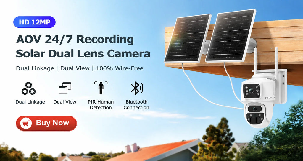 SHIWOJIA 12MP Dual Lens AI Solar Camera 4G SIM AOV Smart 24/7 Recording 360° PTZ Outdoor Security Cameras Auto Tracking UBox Pro