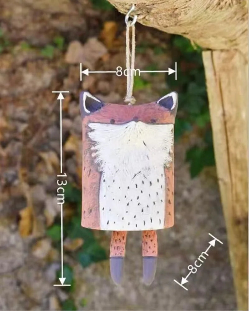 Rustic resin fox wind chime, 8x13cm. Cute hanging animal garden decor for outdoor festival, patio, or home gift.
