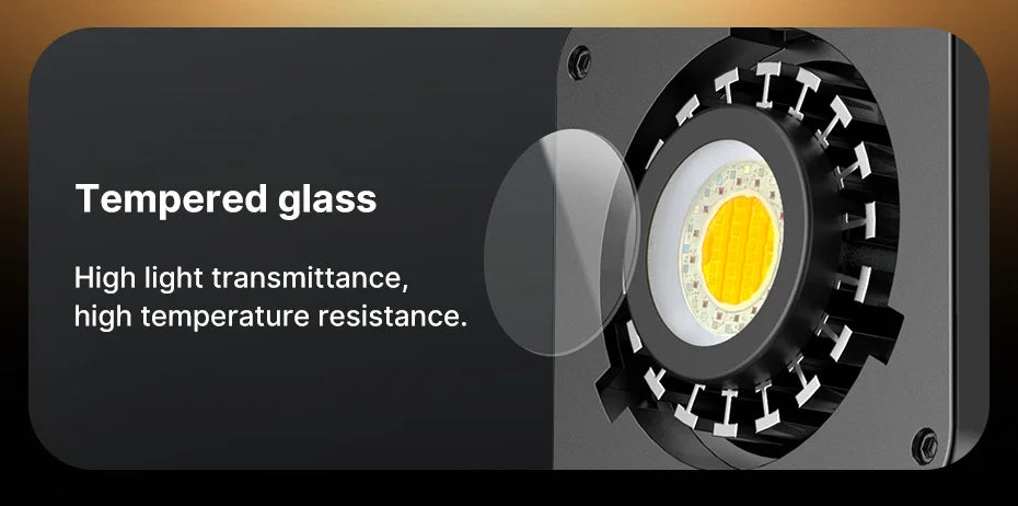 Tempered glass lens for a circular LED spotlight, featuring a heat-resistant design for high light transmission.