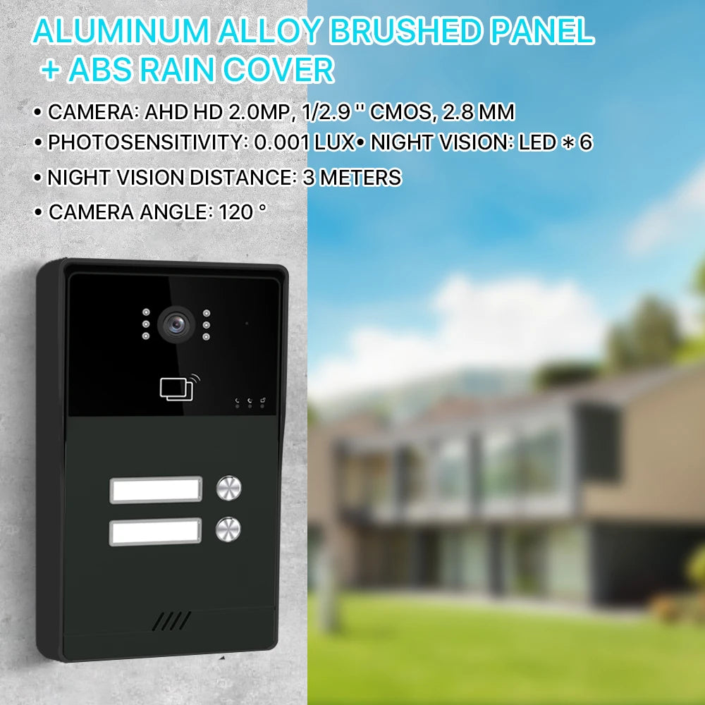 7-inch 4-line video doorbell intercom system, CVBS interface, 1-2 units, with night vision function, suitable for apartments