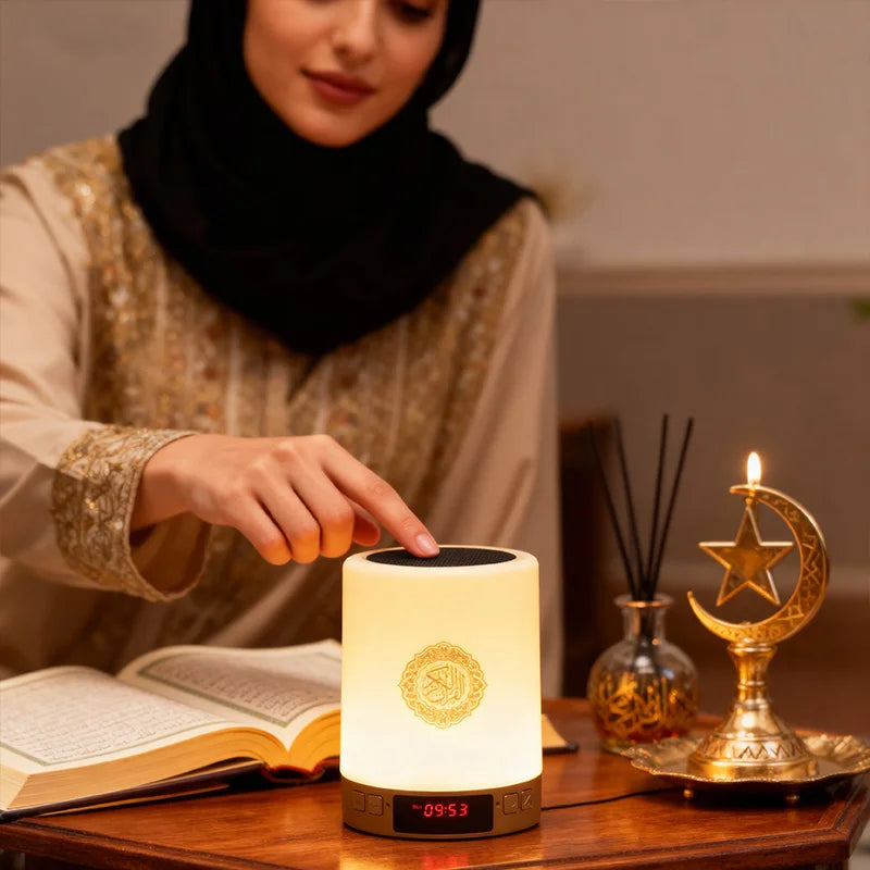 Islamic Arabic Night Light Muslim Bluetooth Speaker Quran Azan Clock Koran Portable Wireless Ramadan Bright Lamp Arab Islam Holy