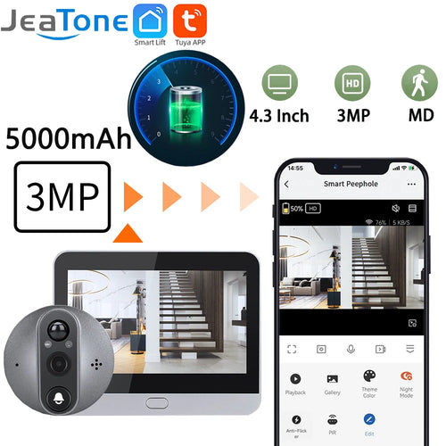 Smart video doorbell intercom kit with 4.3-inch screen, 3MP camera, gray round unit