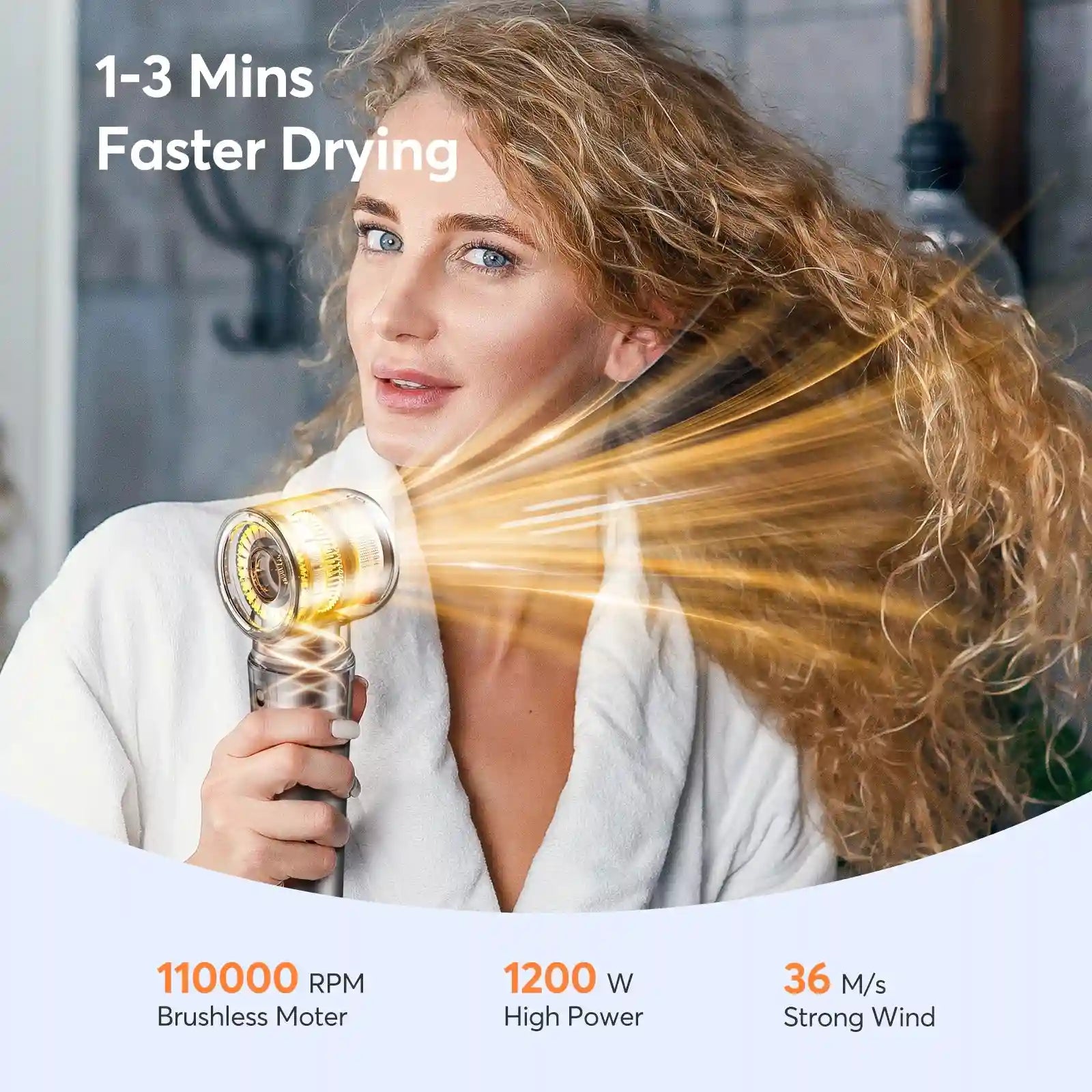 Bopcal 5-in-1 hair dryer: 1200W high-speed styling tool with powerful brushles motor for fast, professional hair drying.