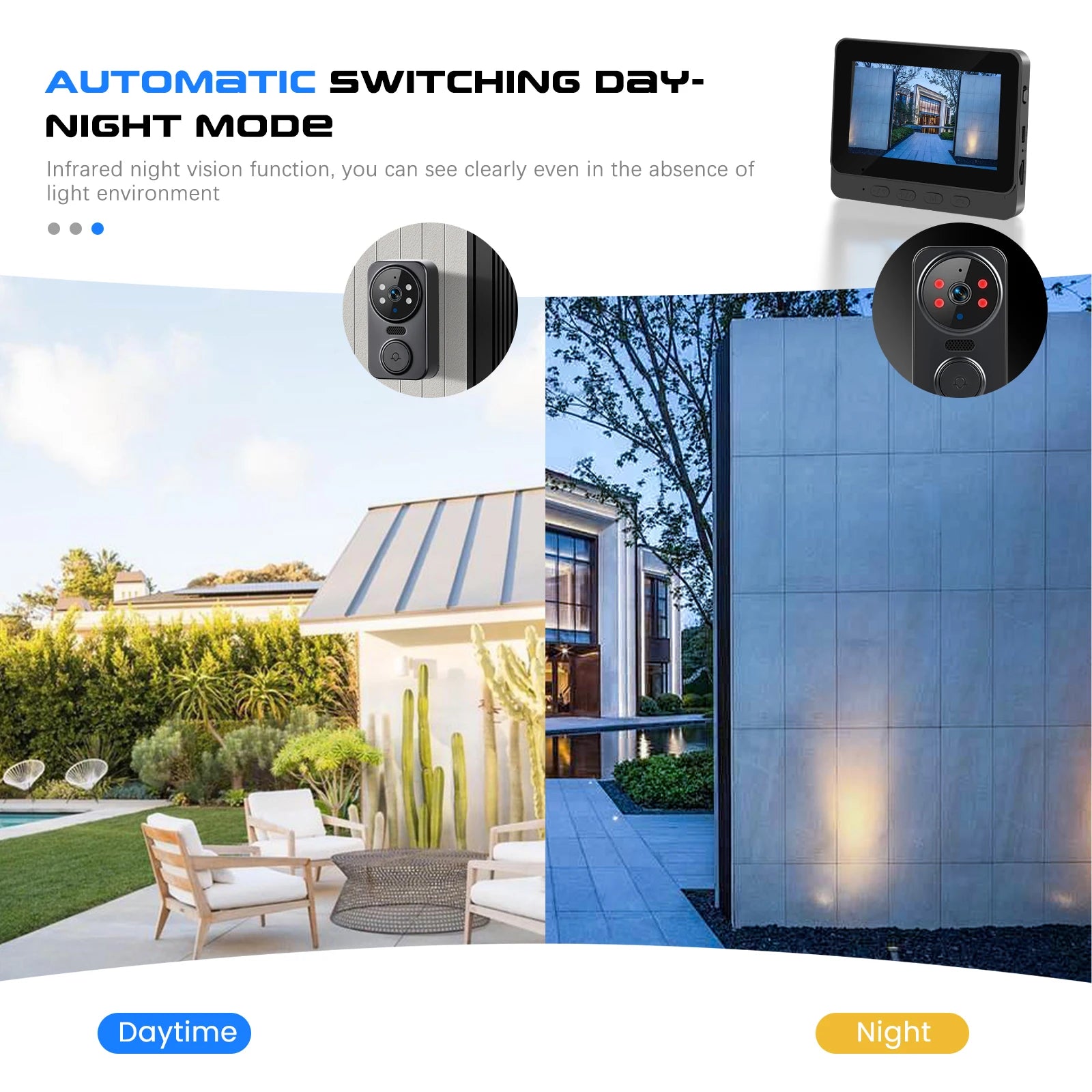 Podofo 4.3" Monitor Wireless Doorbell Camera Infrared Night Vision Door Ring Intercom Video Two-Way Audio Visual Doorbell Monit