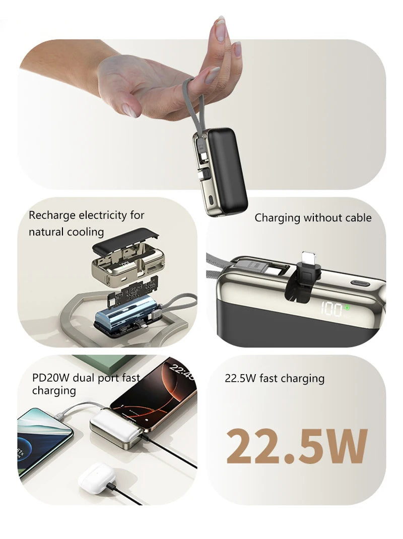 20000mAh Portable Charger with Built-in Cable - Fast Charging PD Tidesmit