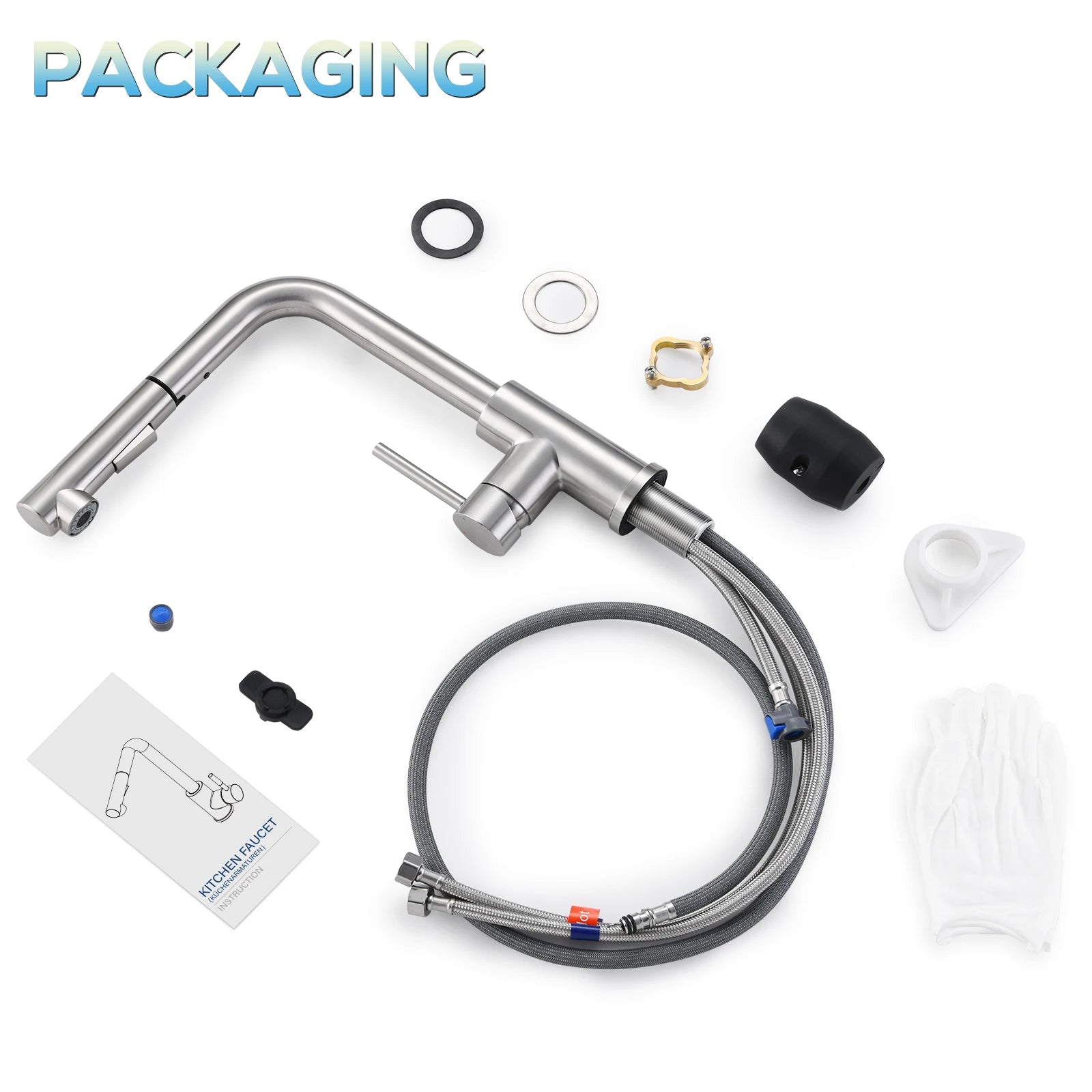 304 stainless steel kitchen tap, pull-out sprayer, brushed finish, 360° swivel, perfect sink mixer tap for kitchen toilet