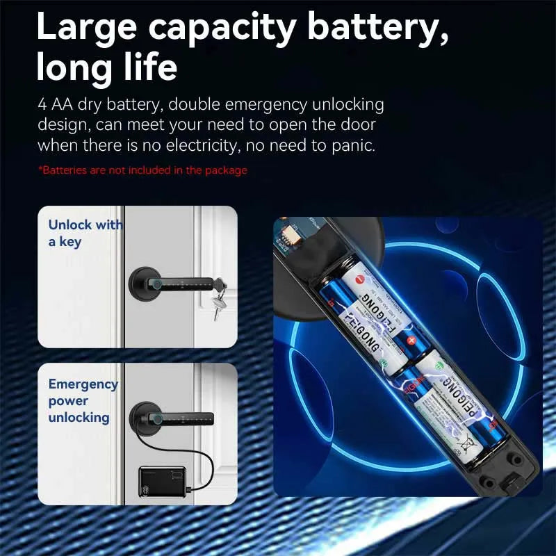 Tuya Handle Fingerprint Key Card Digital Smart Door Lock Keypad Key Entry Electronic Lock Home House 9 Languages Audio Playback