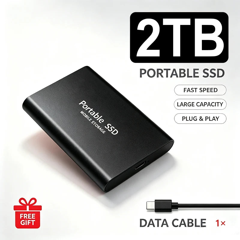 Portable External SSD 4TB High‑Speed Solid State Drive USB3.2 Type‑C Mass Storage Hard Disk 1TB 8TB 16TB for Laptop PC MAC Smart