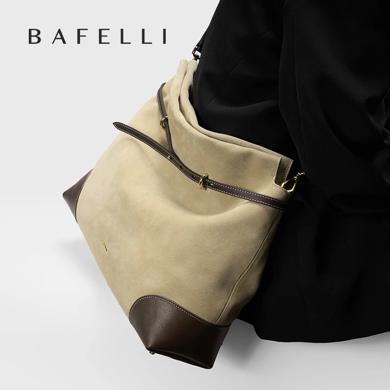 2026 ﻿Genuine Suede Women's Bag Large Capacity Crossbody Underarm Tote for Commuting Multi-functional BAFELLI Hobo Bag