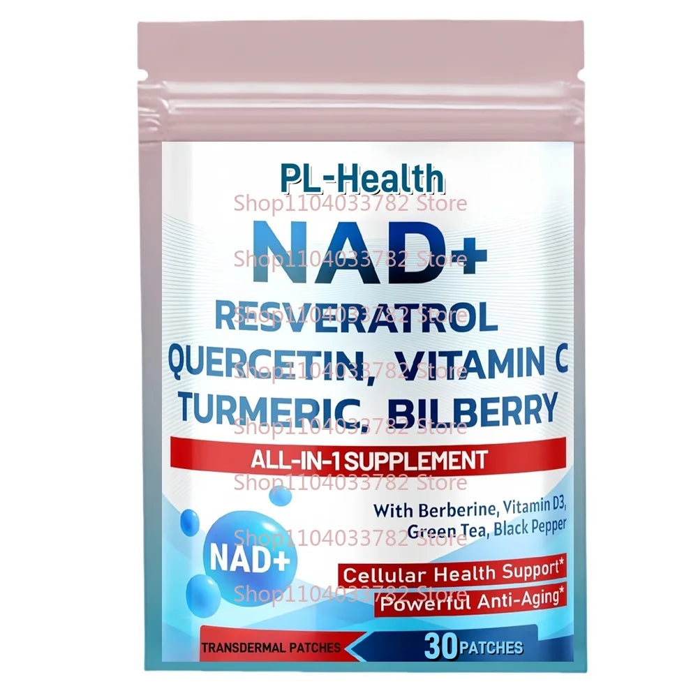 30 Patches NAD+ Transdermal Patches with Resveratrol,Vitamin D3 Quercetin Turmeric Support Energy, Anti-Aging,Cell Regeneration
