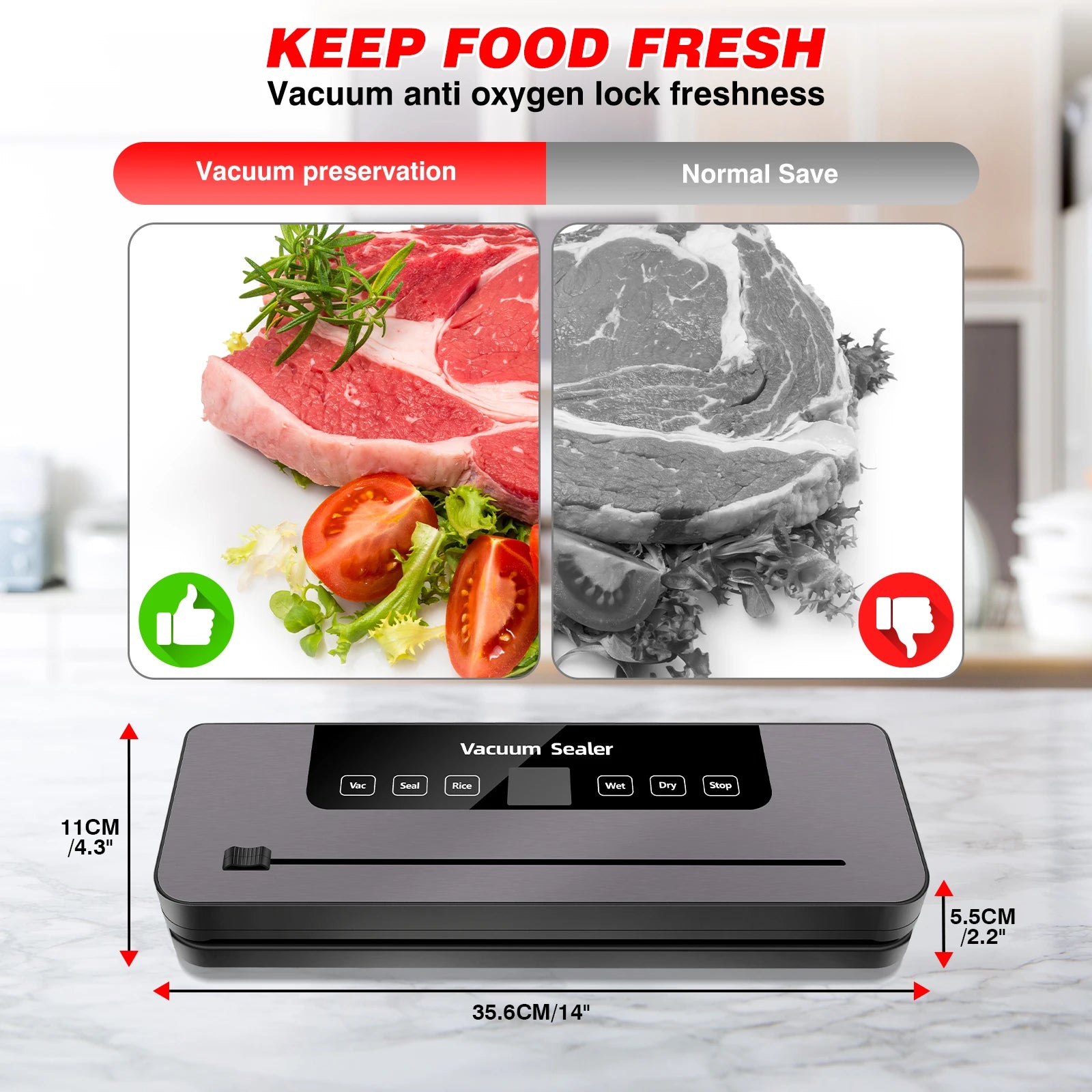Tidesmit DayPlus automatic vacuum sealer machine for dry and wet food with 10 free sealing bags, side angle view.