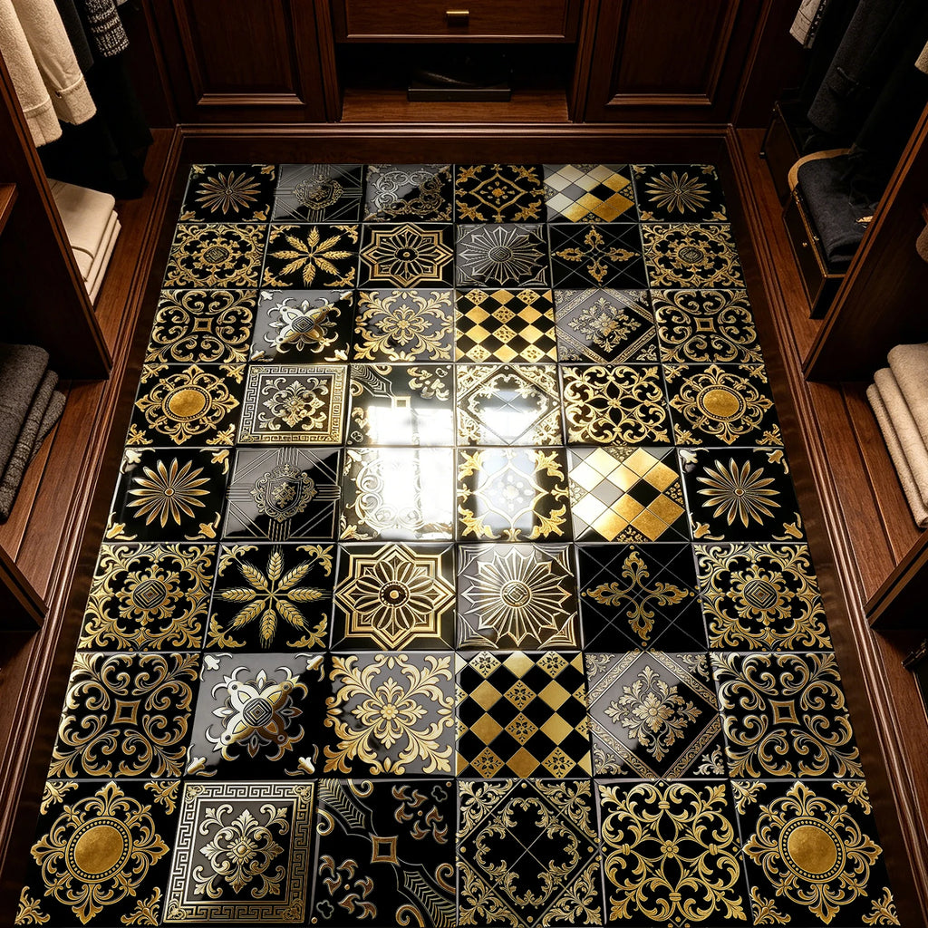 20pcs Classic Black Gold Ornate Baroque Style Tile Transfers Waterproof Stickers for Home Renovation