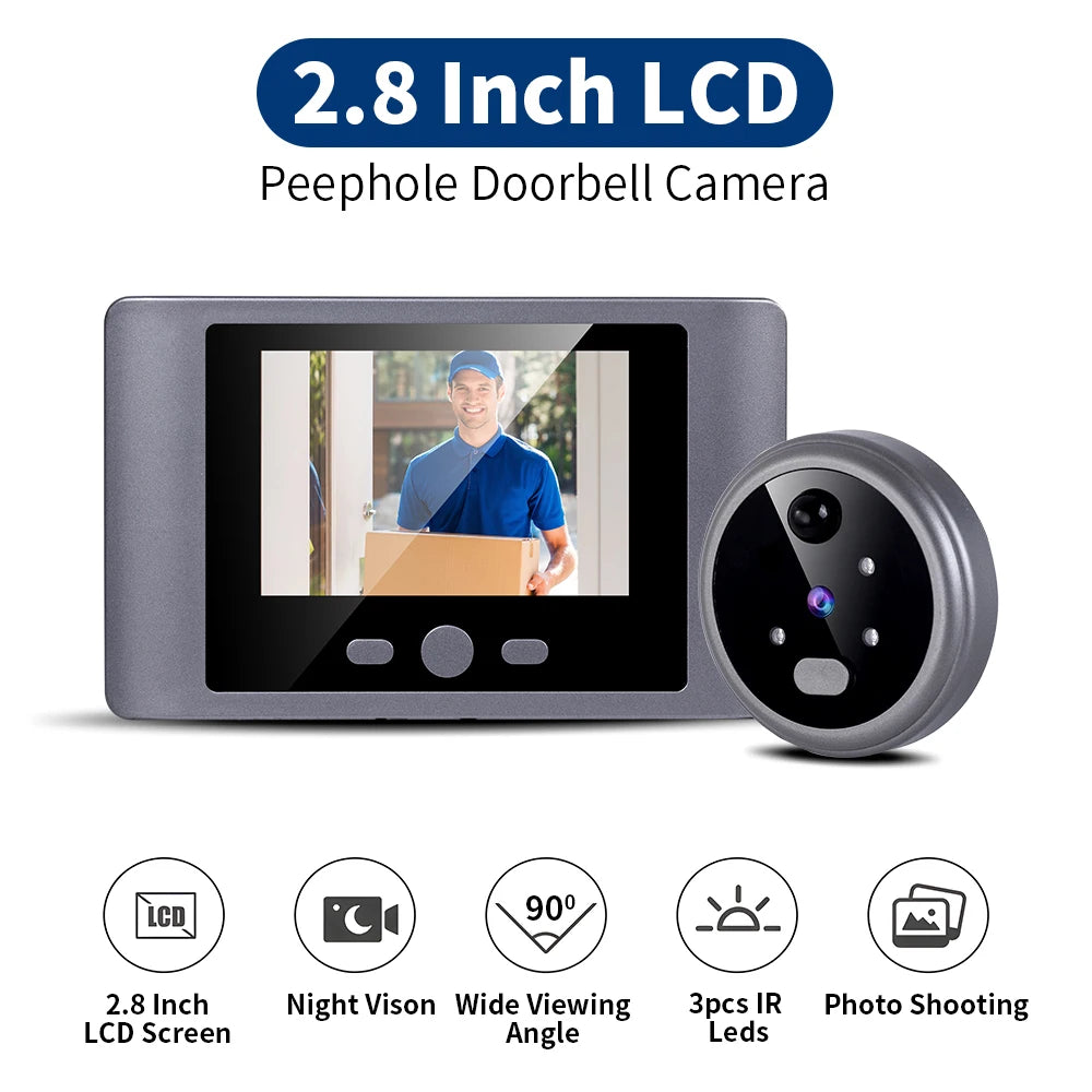 Wireless Home Security Peephole Video Doorbells 720P Digital Door Peepholes with Camera Support Video Record No APP No Wifi