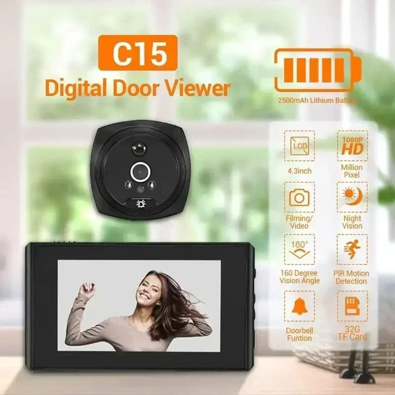 4.5 Inch Motion Detection Monitor Cat Eye Doorbell Digital Video Peephole Camera 145 Degree Ultra Wide Angle Super Night Vision