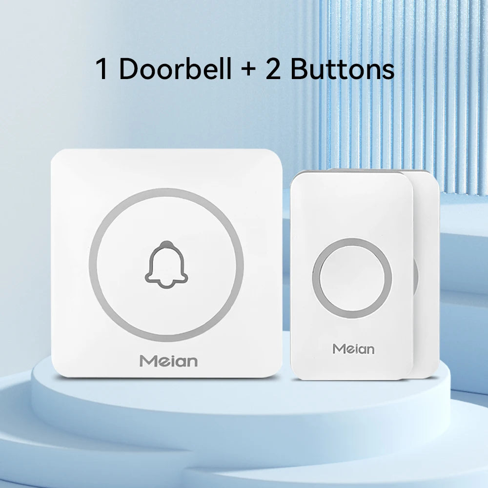 Outdoor wireless doorbell kit (white), 1 doorbell + 2 buttons, round bell icon