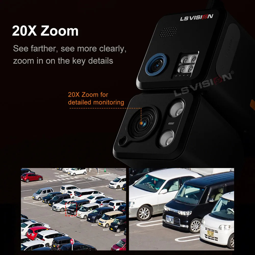 LS VISION 20XZoom 2in1 4G and Wifi AOV Solar Camera 8MP 24/7 Recording Outdoor Surveillance Camera AI Humanoid/Car/Pet Detection