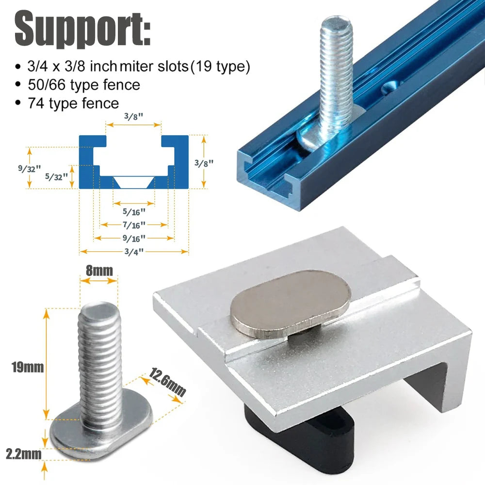 4 Pcs Silver Short Stop Kit with Knobs T Track Stop Block for T-Track Woodworking Sanding and Routing