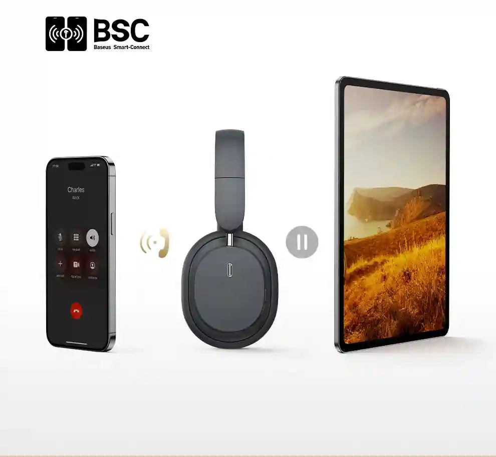 Wireless Over-Ear Headphones with 70H Playtime and Spatial Audio - Gray Tidesmit