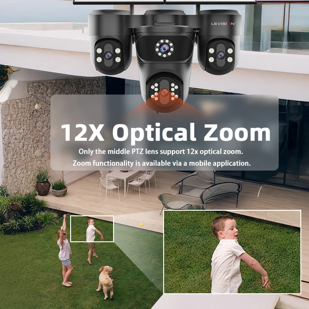 LS VISION Four Screens Camera Outdoor House Surveillance Cameras  4G SIM Wireless Camera Humanoid Automatic Tracking Ai Zoom