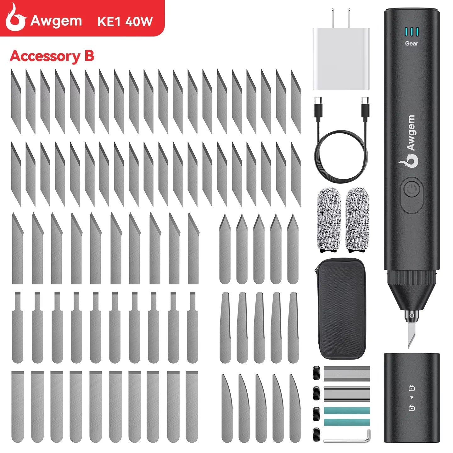 Awgem KE1 Handheld Ultrasonic Cutter Ultrasonic Cutting Knife DIY Electric Carving Tool for Plastic/Resin/3D Printing/Textile