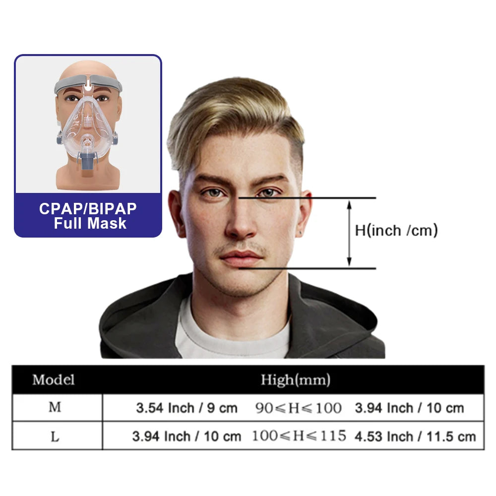 CPAP Full Face Mask with Medical Silicon Cushions for Auto BiPAP CPAP Machine Mouth Nasal Mask for Sleep Apnea Anti Snoring