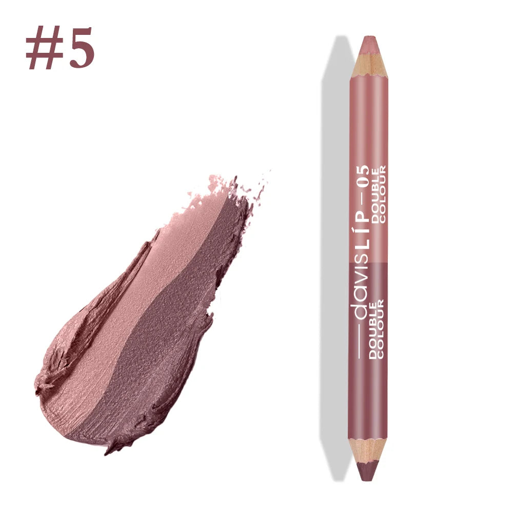 Double-ended mauve lip liner pencil #5 with creamy, waterproof matte texture swatches for long-lasting lip makeup.
