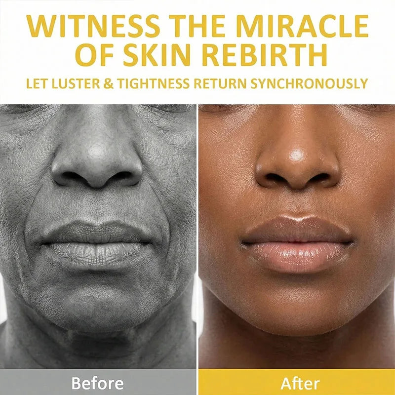 Collagen Boost Face Serum: Before and after comparison showing skin firming, fine line smoothing, and radiance results.