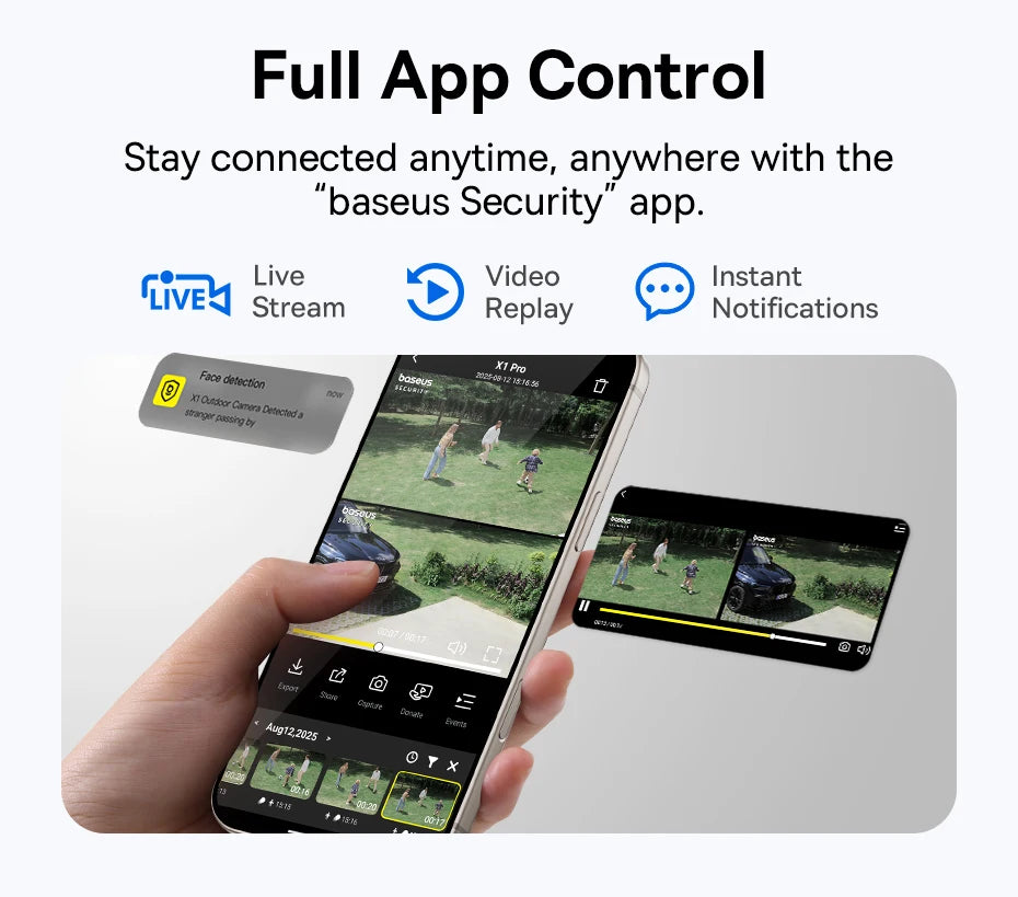Baseus Security X1 Pro Outdoor Dual Camera Wireless 3K Camera Solar Panel Face Recognition Smart AI Tracking Security Camera