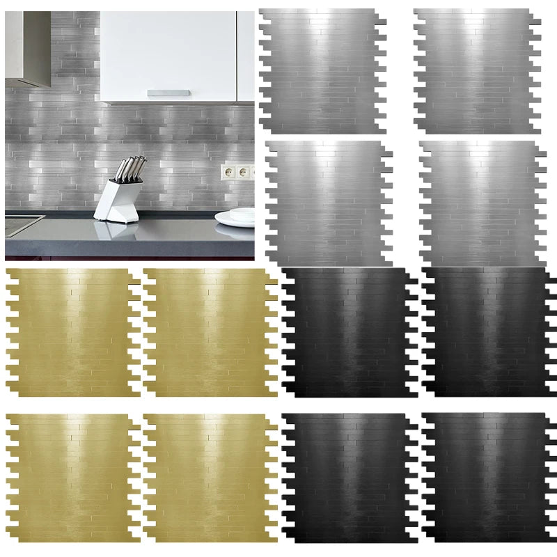 5/10PCS Wall Tile Peel And Stick Self Adhesive Waterproof Aluminum Composite Rectangle Kitchen Bath Backsplash Home Decoration