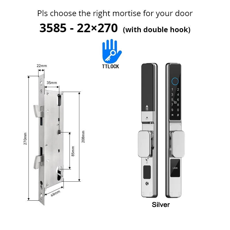 Slim 3.5cm Waterproof Aluminum Smart Door Lock with TTLock Bluetooth Fingerprint Password IC Card APP Control for Sliding Doors