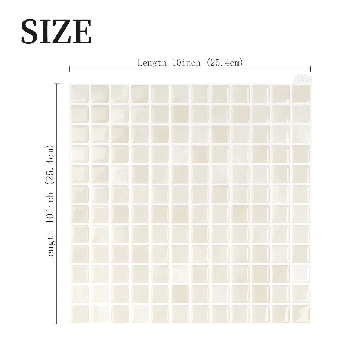 Peel-and-stick 3D wall tile stickers, cream square mosaic sheet