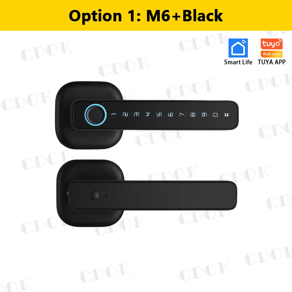 Smart Fingerprint Door Lock with Tuya Bluetooth App Access - Tidesmit 3790-M6-Black Tidesmit