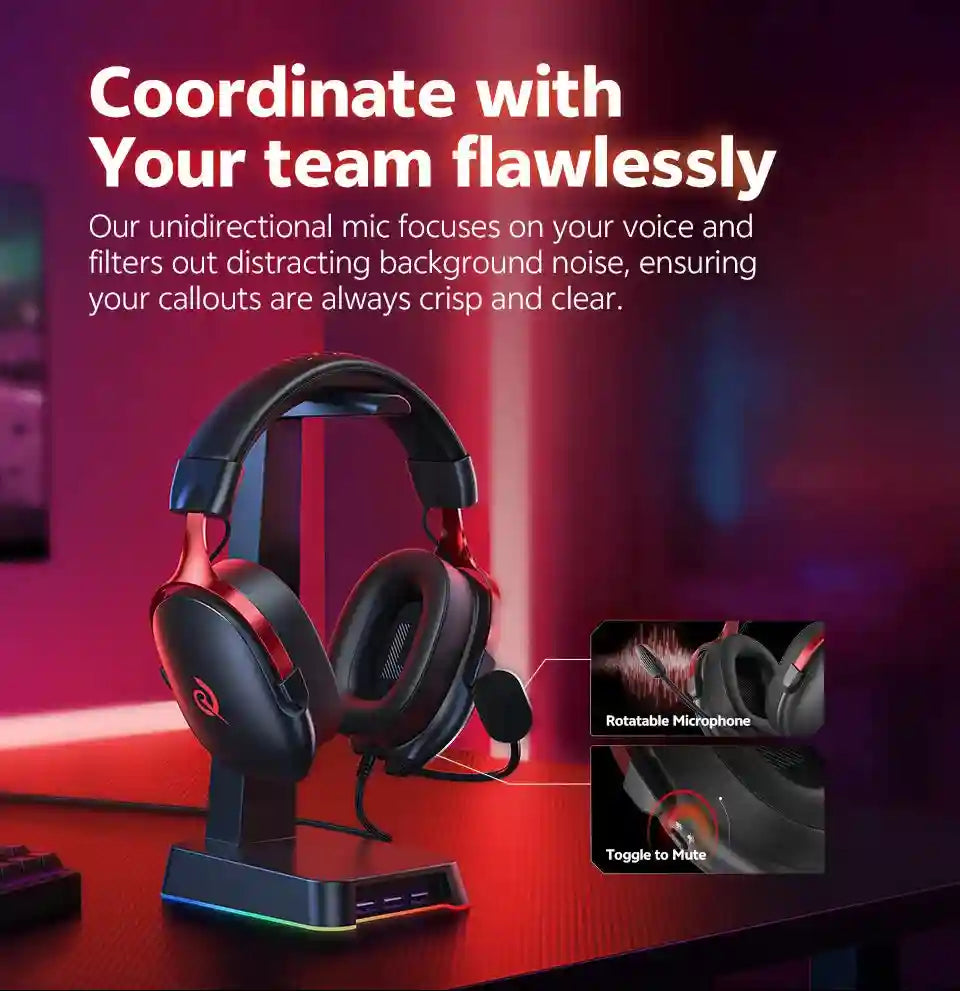 Wired Gaming Headset 7.1 Surround Sound - Ergonomic Over-Ear Black Tidesmit