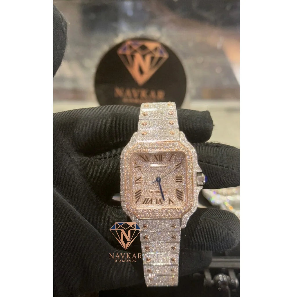 Navkar Automatic Diamond Watch Silver Design Rectangle Case 38mm Sapphire Watch Luminous Hands Unisex Luxury Watch