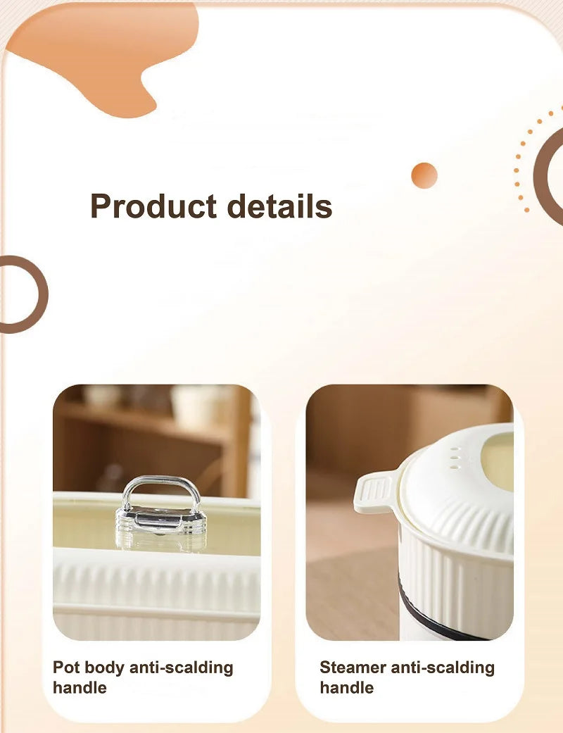 6L multifunction electric pot details: anti-scalding handles and steamer anti-scald handle