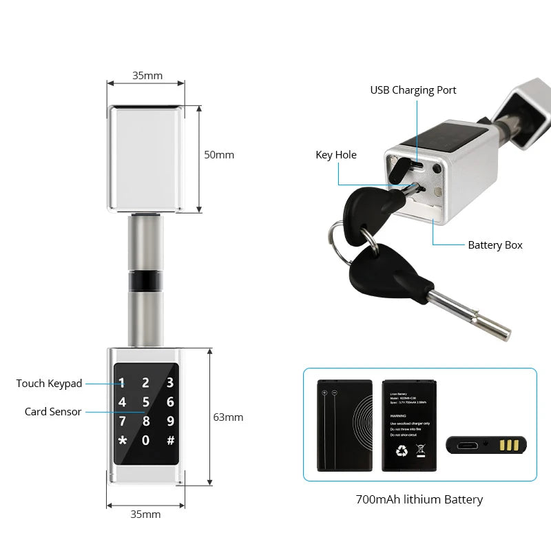 Rechargeable Smart Europe Cylinder Password RFID Card Key Digital Electric Ttlock APP Smart Door Lock Cylinder