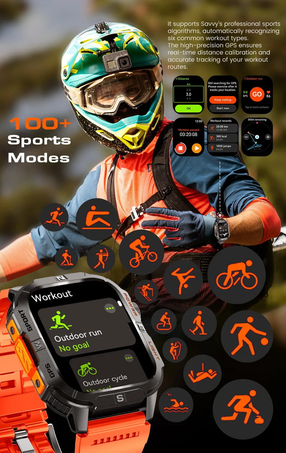 2026New Outdoor Military Men's Smartwatch, Equipped With GPS LED Lighting, Compass, Wireless Communication IP68 Waterproof Watch