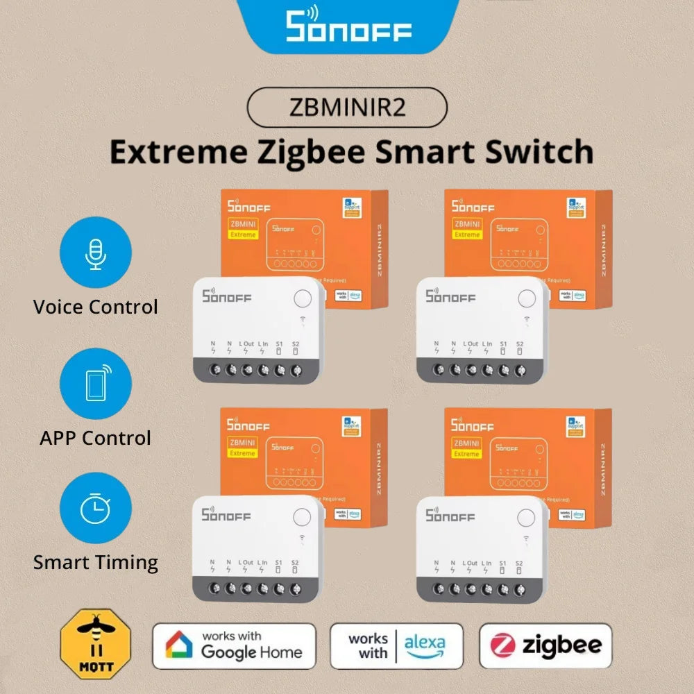 Zigbee Smart Switch ZBMINIR2 - Compact 2-Way Smart Home Automation Module Tidesmit