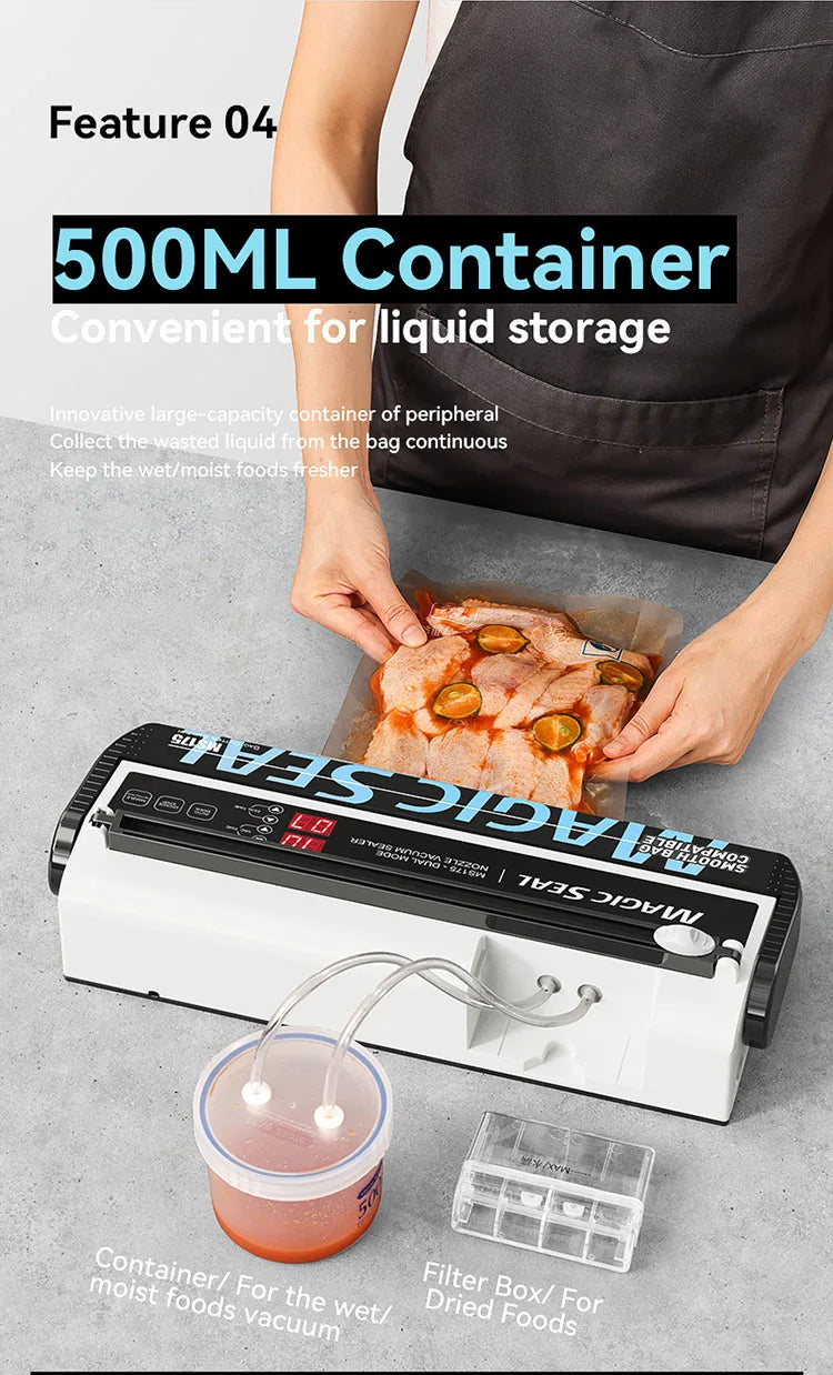 Vacuum Packaging Machine for Food Plastic Bags Sealer Sealing Machine Mylar Bags Kitchen Packer Automatic Manual Modes Home Appl