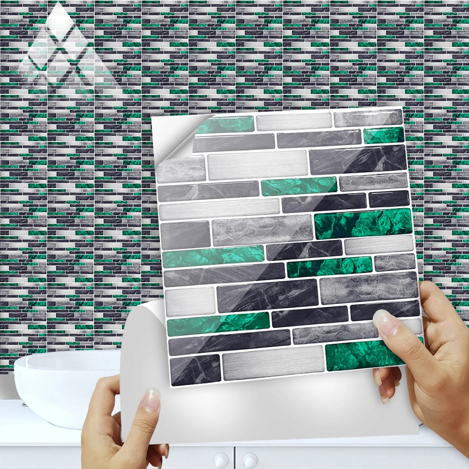 10pcs Self Adhesive Tiles Stickers Marble Mosaic Embossing Tile Stickers Kitchen Bathroom Waterproof  Wall Decals Decoration ﻿