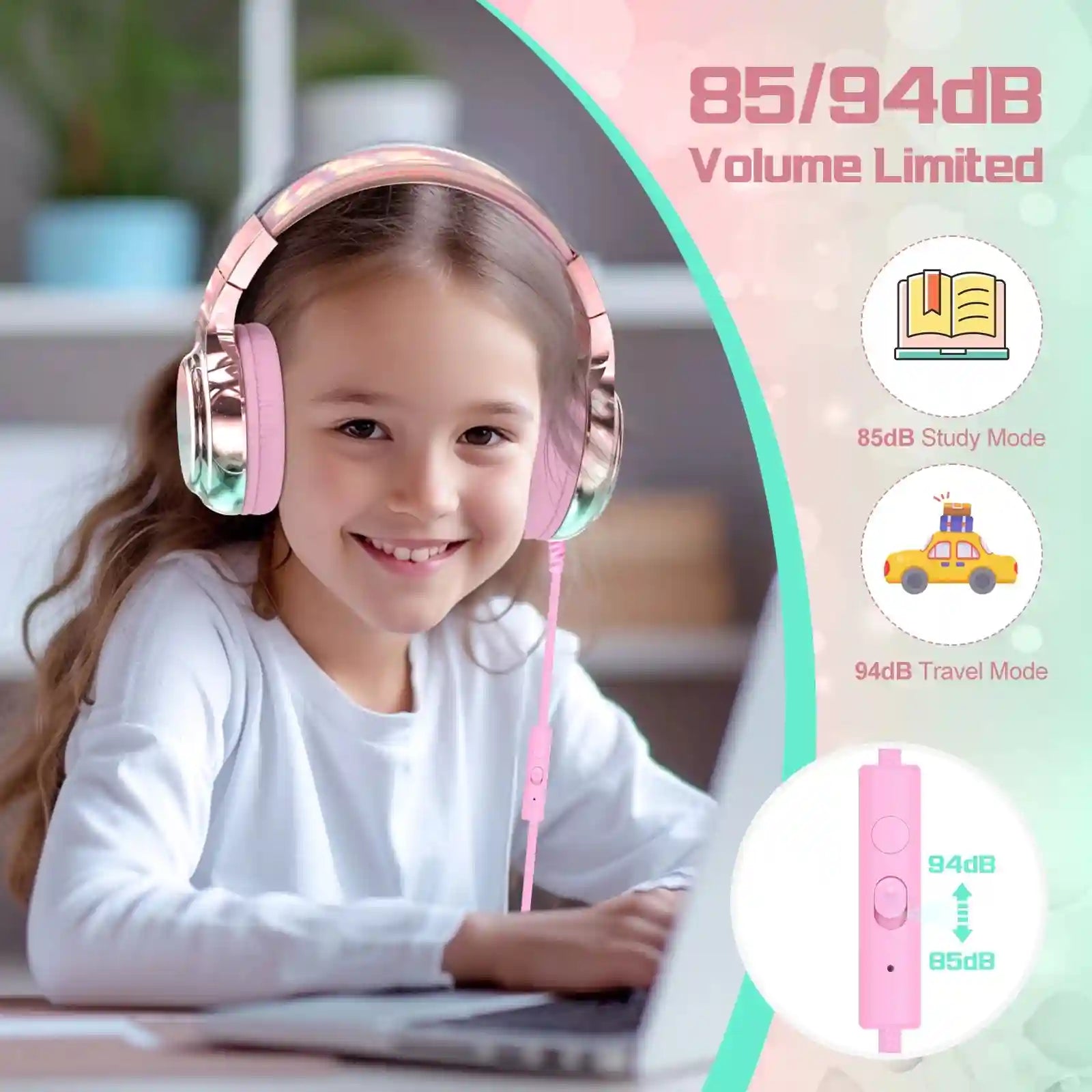 Wired Kids Headphones with Mic | Volume Limited Over-Ear Stereo Tidesmit