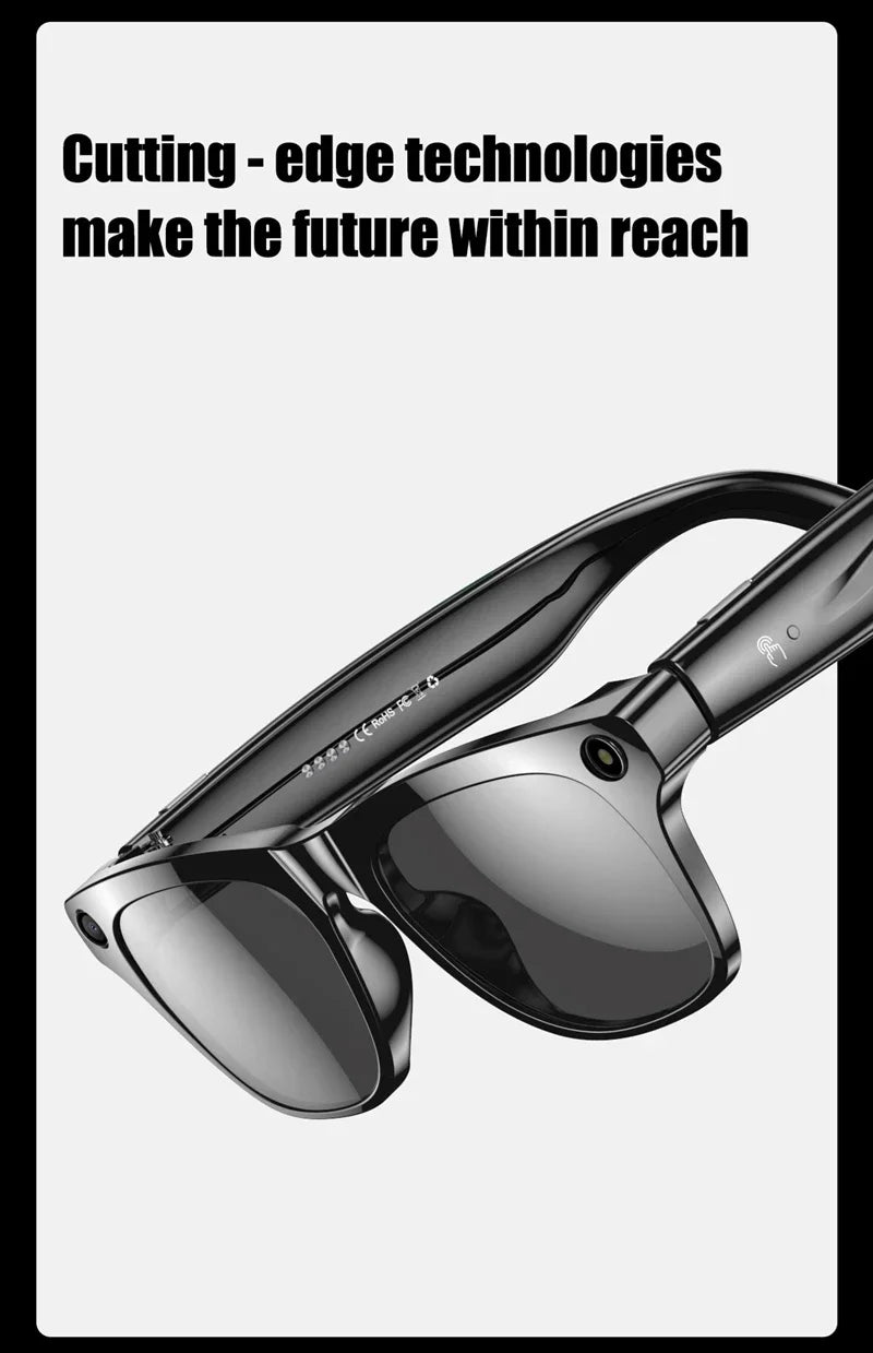 Smart Glasses with AI Camera and Voice Assistant - Black & White Tidesmit