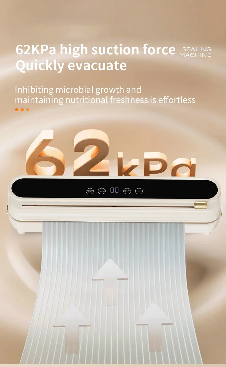 2026 New Electric Vacuum Sealer Built‑in Cutter Dry Wet Mode Automatic Food Sealer Kitchen Food Preservation Packaging Machine