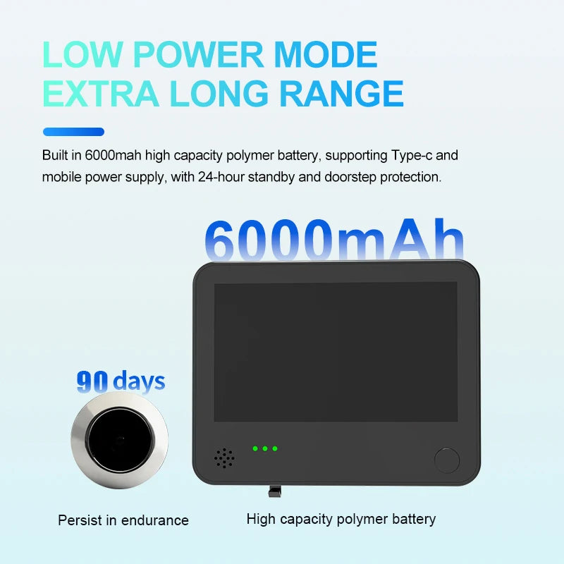 DANMINI 4.3'' Smart Door Peephole Camera WiFi Tuya Human Detection 6000mAh 120° 2KHD  3MP IPS HD Screen Remote Video Eye