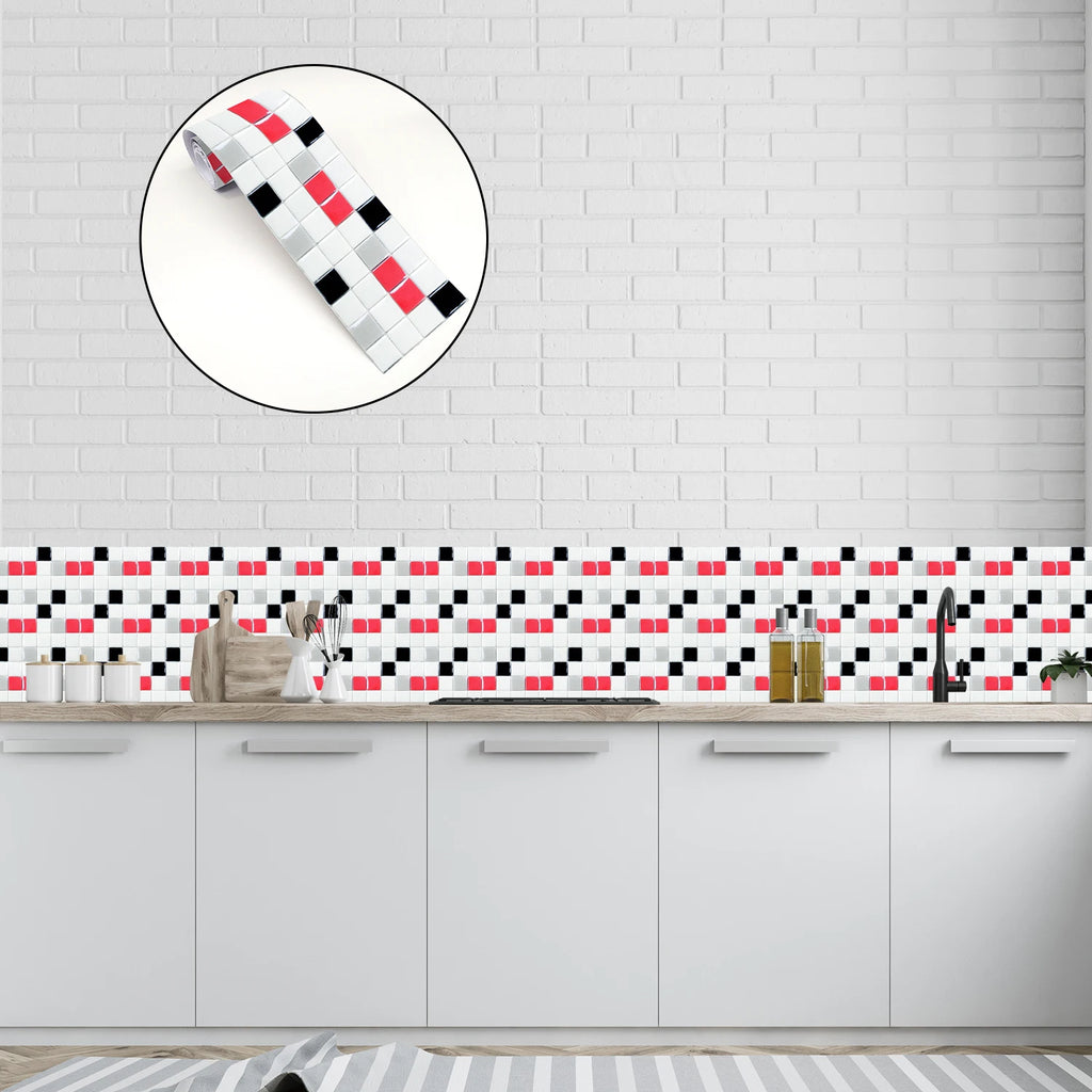 26 Styles 2D Mosaic Tiles Wall Sticker Waist Line Skirting Strip Peel & Stick Bathroom Kitchen Backsplash Home Decor Wall Decals